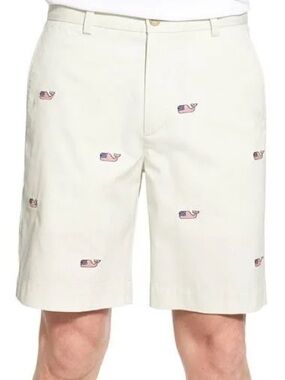 Vineyard Vines Whale Print Chino Shorts Khaki Embroidered Logo Classic Fit 30